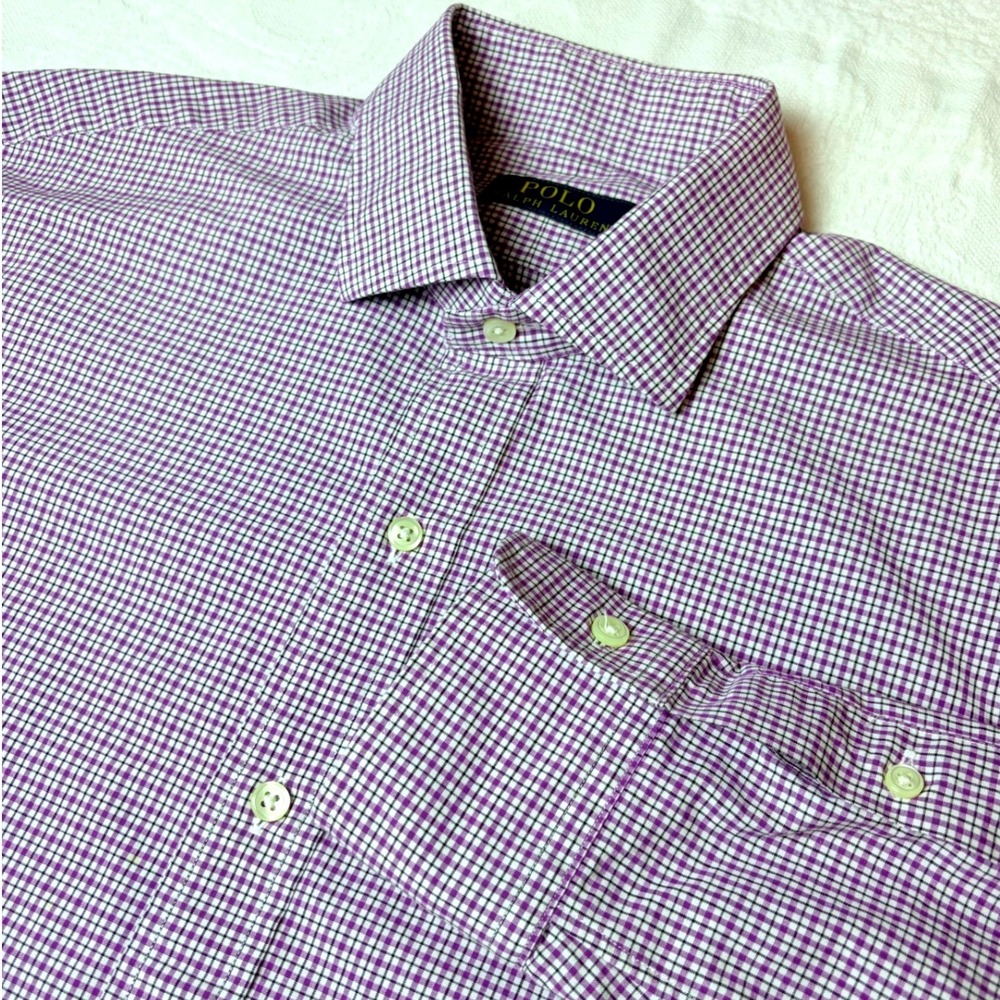 Polo Ralph Lauren Purple Gingham Long Sleeve Button Down Shirt Mens 15.5 39